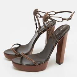 Pre Owned Sergio Rossi Brown Leather Platform Ankle Strap Sandals Size 39.5