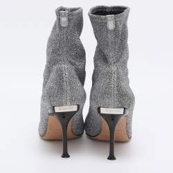 Pre Owned Sergio Rossi Silver Knit Fabric Sock Ankle Boots Size 36.5