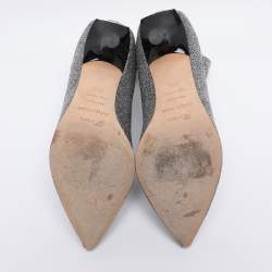 Pre Owned Sergio Rossi Silver Knit Fabric Sock Ankle Boots Size 36.5