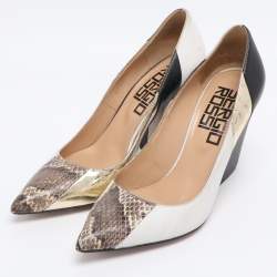 Pre Owned Sergio Rossi Multicolor Leather and Python Pumps Size 36.5