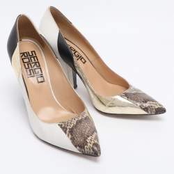 Pre Owned Sergio Rossi Multicolor Leather and Python Pumps Size 36.5