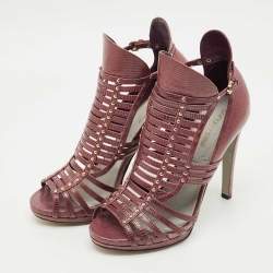 Pre Owned Sergio Rossi Purple Lizard Embossed Leather Gladiator Sandals Size 37