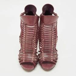 Pre Owned Sergio Rossi Purple Lizard Embossed Leather Gladiator Sandals Size 37