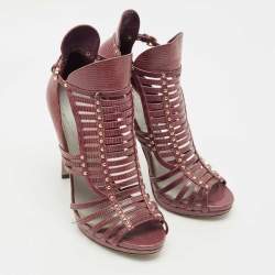 Pre Owned Sergio Rossi Purple Lizard Embossed Leather Gladiator Sandals Size 37