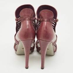 Pre Owned Sergio Rossi Purple Lizard Embossed Leather Gladiator Sandals Size 37