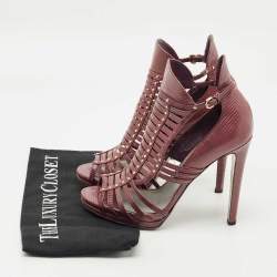 Pre Owned Sergio Rossi Purple Lizard Embossed Leather Gladiator Sandals Size 37