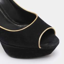 Pre Owned Sergio Rossi Black Suede Peep Toe Platform Pumps Size 40