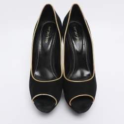 Pre Owned Sergio Rossi Black Suede Peep Toe Platform Pumps Size 40