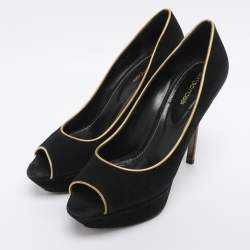 Pre Owned Sergio Rossi Black Suede Peep Toe Platform Pumps Size 40
