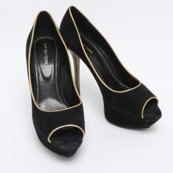 Pre Owned Sergio Rossi Black Suede Peep Toe Platform Pumps Size 40