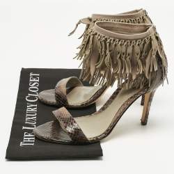 Pre Owned Sergio Rossi Brown Leather and Python Leather Ankle Strap Sandals Size 38