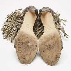 Pre Owned Sergio Rossi Brown Leather and Python Leather Ankle Strap Sandals Size 38