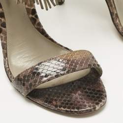 Pre Owned Sergio Rossi Brown Leather and Python Leather Ankle Strap Sandals Size 38