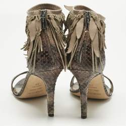 Pre Owned Sergio Rossi Brown Leather and Python Leather Ankle Strap Sandals Size 38