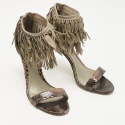 Pre Owned Sergio Rossi Brown Leather and Python Leather Ankle Strap Sandals Size 38