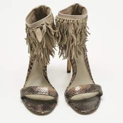 Pre Owned Sergio Rossi Brown Leather and Python Leather Ankle Strap Sandals Size 38