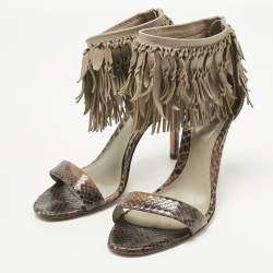 Pre Owned Sergio Rossi Brown Leather and Python Leather Ankle Strap Sandals Size 38