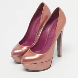 Pre Owned Sergio Rossi Metallic Patent Leather Round Toe Platform Pumps Size 38