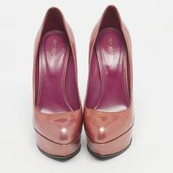 Pre Owned Sergio Rossi Metallic Patent Leather Round Toe Platform Pumps Size 38