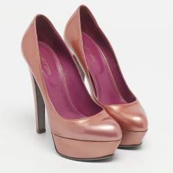 Pre Owned Sergio Rossi Metallic Patent Leather Round Toe Platform Pumps Size 38