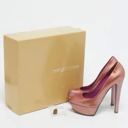 Pre Owned Sergio Rossi Metallic Patent Leather Round Toe Platform Pumps Size 38