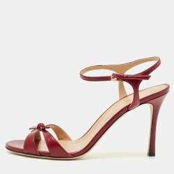 Pre Owned Sergio Rossi Burgundy Leather Ankle Strap Sandals Size 40