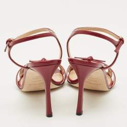 Pre Owned صندل بكعب رفيع سيور كاحل سيرجيو روسي جلد مكشكش رمادي معدني مقاس 40