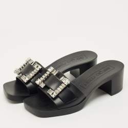 مملوكة مسبقًا Sergio Rossi Black Rubber Crystal Embellished Block Heel Slides Size 40