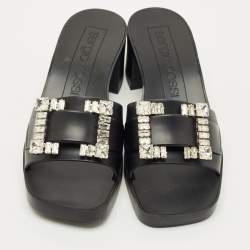 مملوكة مسبقًا Sergio Rossi Black Rubber Crystal Embellished Block Heel Slides Size 40