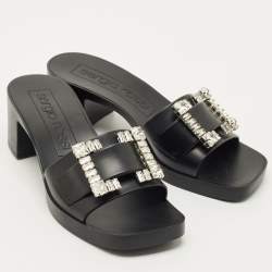 مملوكة مسبقًا Sergio Rossi Black Rubber Crystal Embellished Block Heel Slides Size 40