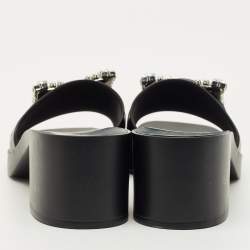 مملوكة مسبقًا Sergio Rossi Black Rubber Crystal Embellished Block Heel Slides Size 40