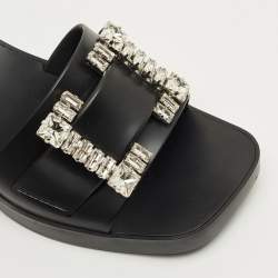 مملوكة مسبقًا Sergio Rossi Black Rubber Crystal Embellished Block Heel Slides Size 40