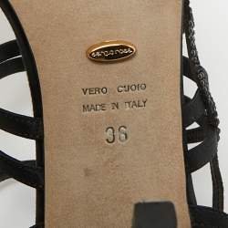 Pre Owned Sergio Rossi Black Satin Crystal Embellished Ankle Strap Sandals Size 36