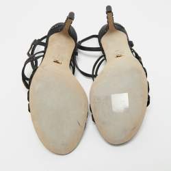 Pre Owned Sergio Rossi Black Satin Crystal Embellished Ankle Strap Sandals Size 36