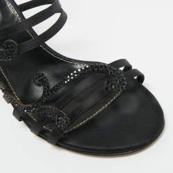 Pre Owned Sergio Rossi Black Satin Crystal Embellished Ankle Strap Sandals Size 36