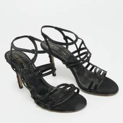 Pre Owned Sergio Rossi Black Satin Crystal Embellished Ankle Strap Sandals Size 36