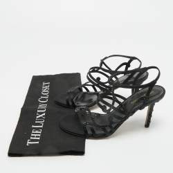 Pre Owned Sergio Rossi Black Satin Crystal Embellished Ankle Strap Sandals Size 36