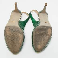 Pre Owned Sergio Rossi Green Patent Leather Peep Toe Slingback  Pumps Size 38