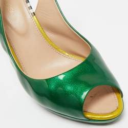 Pre Owned Sergio Rossi Green Patent Leather Peep Toe Slingback  Pumps Size 38