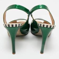 Pre Owned Sergio Rossi Green Patent Leather Peep Toe Slingback  Pumps Size 38