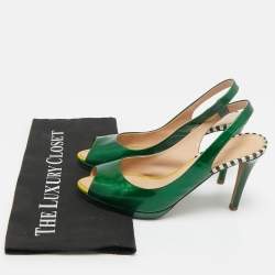 Pre Owned Sergio Rossi Green Patent Leather Peep Toe Slingback  Pumps Size 38