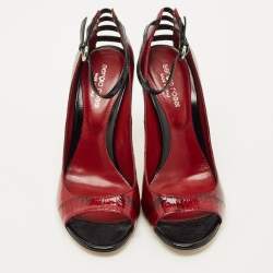 Pre Owned Sergio Rossi Red/Black Eel Leather Peep Toe Pumps Size 38.5