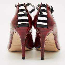 Pre Owned Sergio Rossi Red/Black Eel Leather Peep Toe Pumps Size 38.5