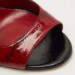 Pre Owned Sergio Rossi Red/Black Eel Leather Peep Toe Pumps Size 38.5