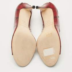Pre Owned Sergio Rossi Red/Black Eel Leather Peep Toe Pumps Size 38.5