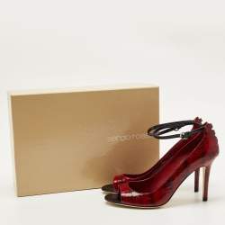 Pre Owned Sergio Rossi Red/Black Eel Leather Peep Toe Pumps Size 38.5