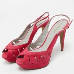 Pre Owned Sergio Rossi Pink Suede Platform Slingback Sandals Size 38.5