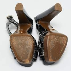 Pre Owned Sergio Rossi Black Patent Leather Ankle Strap Platform Sandals Size 37.5