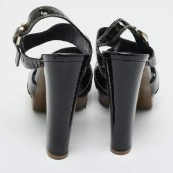 Pre Owned Sergio Rossi Black Patent Leather Ankle Strap Platform Sandals Size 37.5