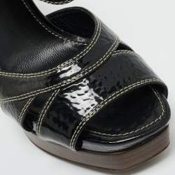 Pre Owned Sergio Rossi Black Patent Leather Ankle Strap Platform Sandals Size 37.5